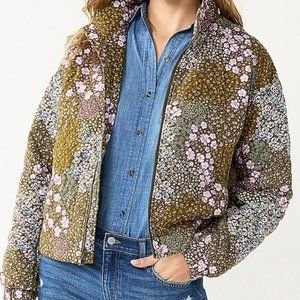 Quilted Cotton Floral Jacket, Olive w/ Small Flowers, Size XL